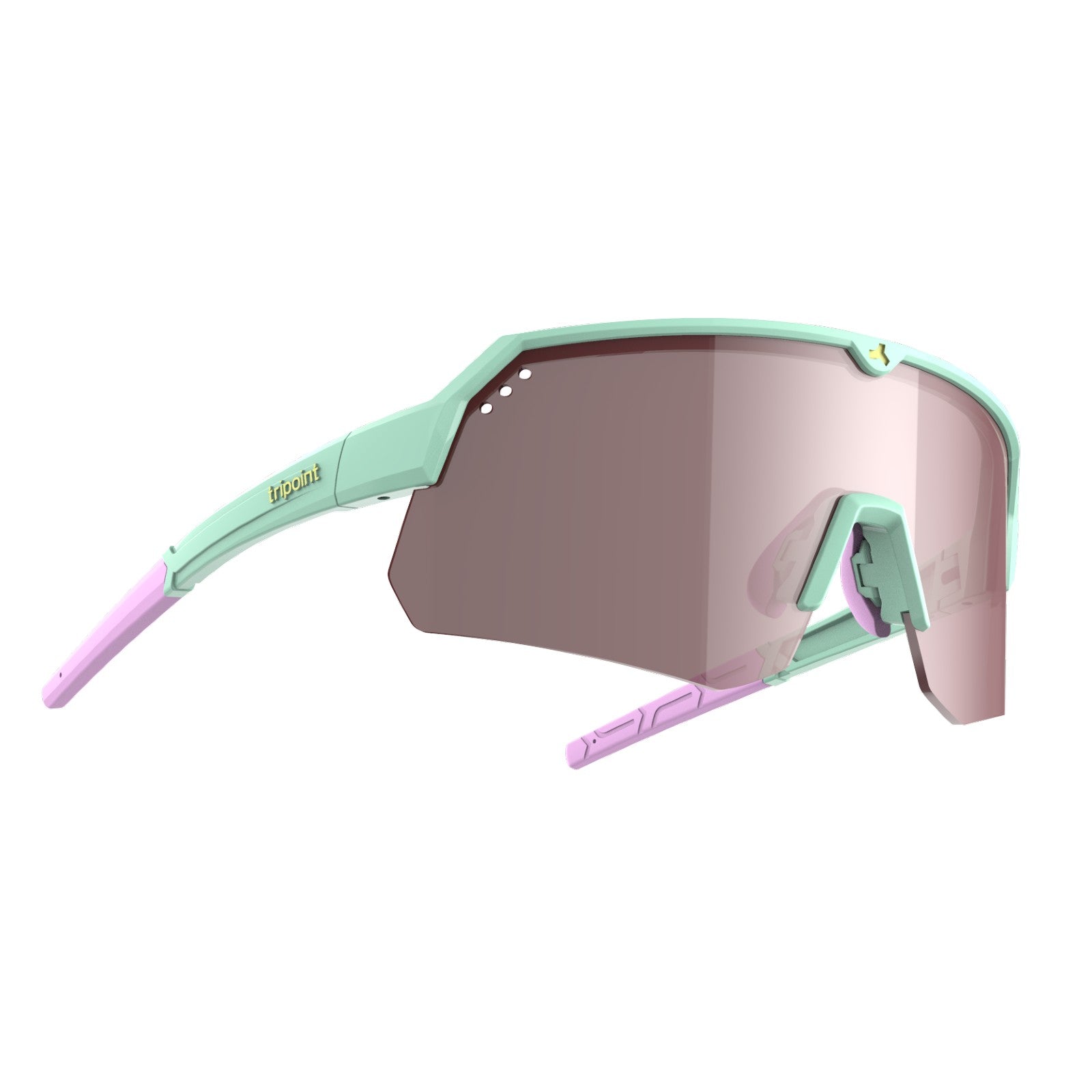 tripoint 001 treriksroset sunglasses, turquoise frame, smoke pink lens
