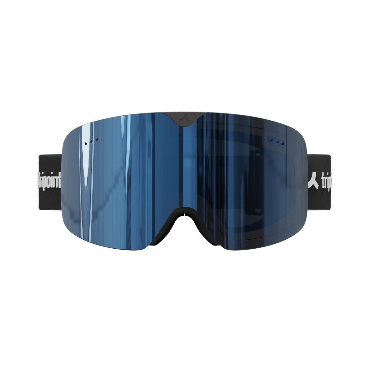 Front view of tripoint 101 Shicheng Dashan ski goggles, black frame, blue multi lens