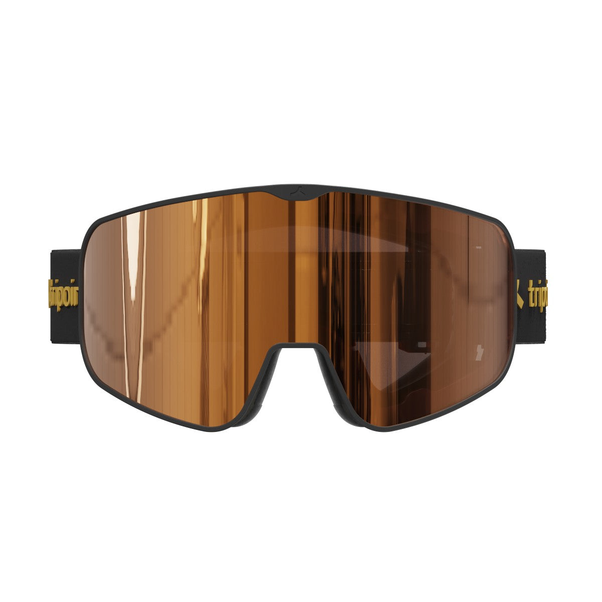 Front view of Tripoint 109 Tumba Peak goggles with black frame and brown lens