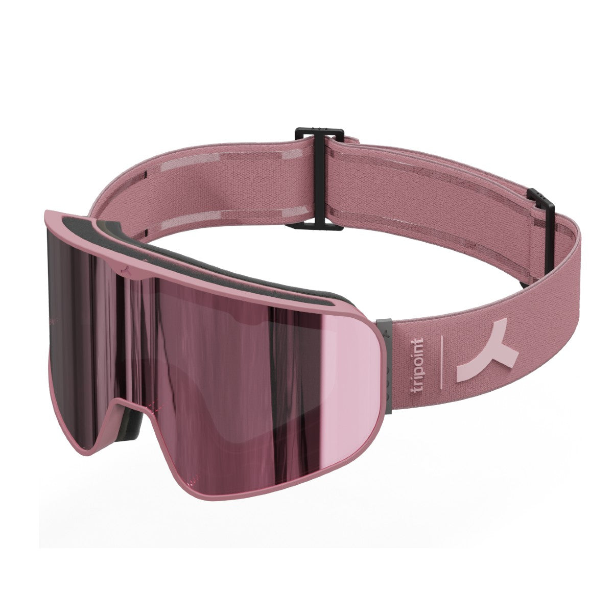 Side view of Tripoint 110 Tumba Peak small ski goggles in burgundy/pink