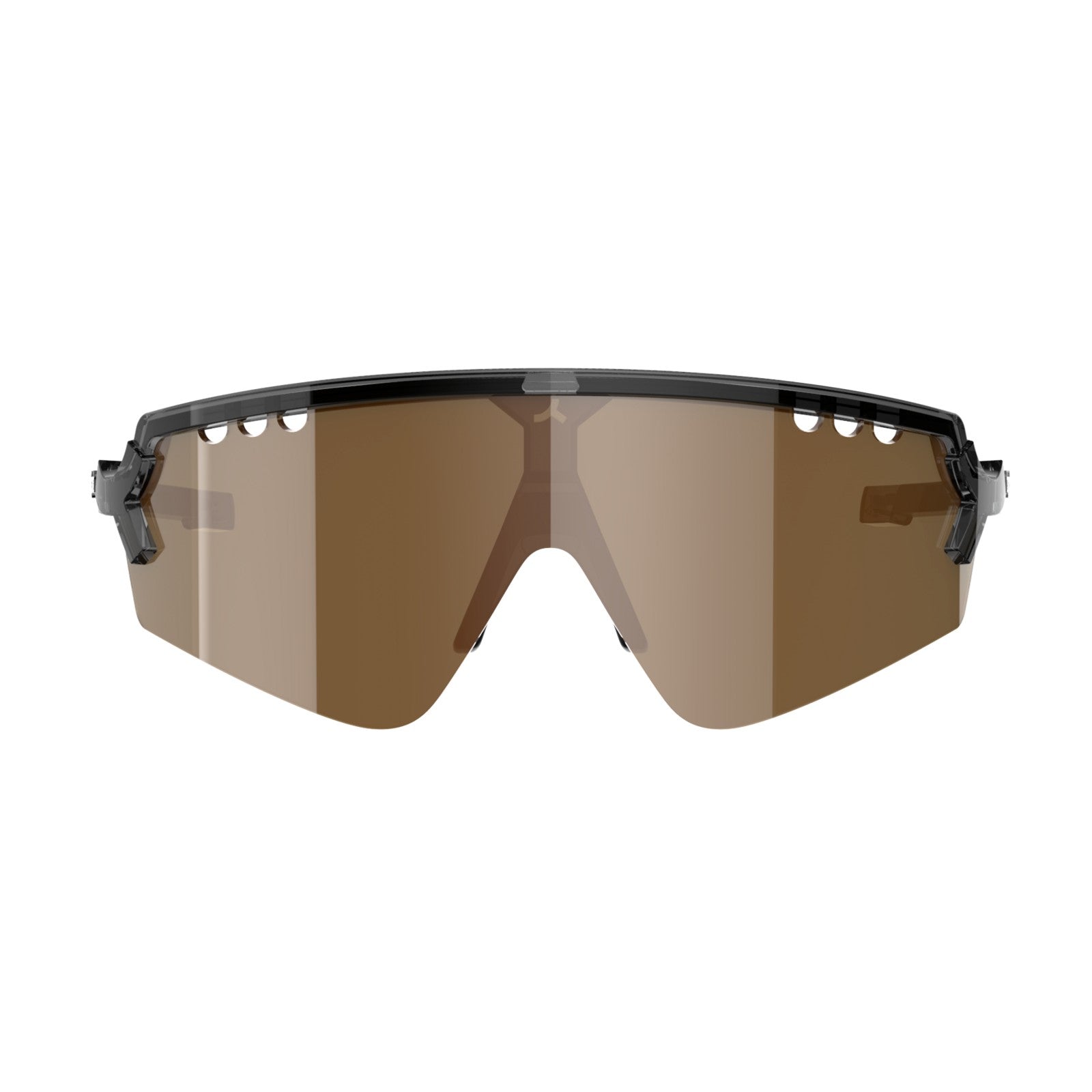 Front view of tripoint 007 chobe polarized sunglasses, clear black frame, brown lens