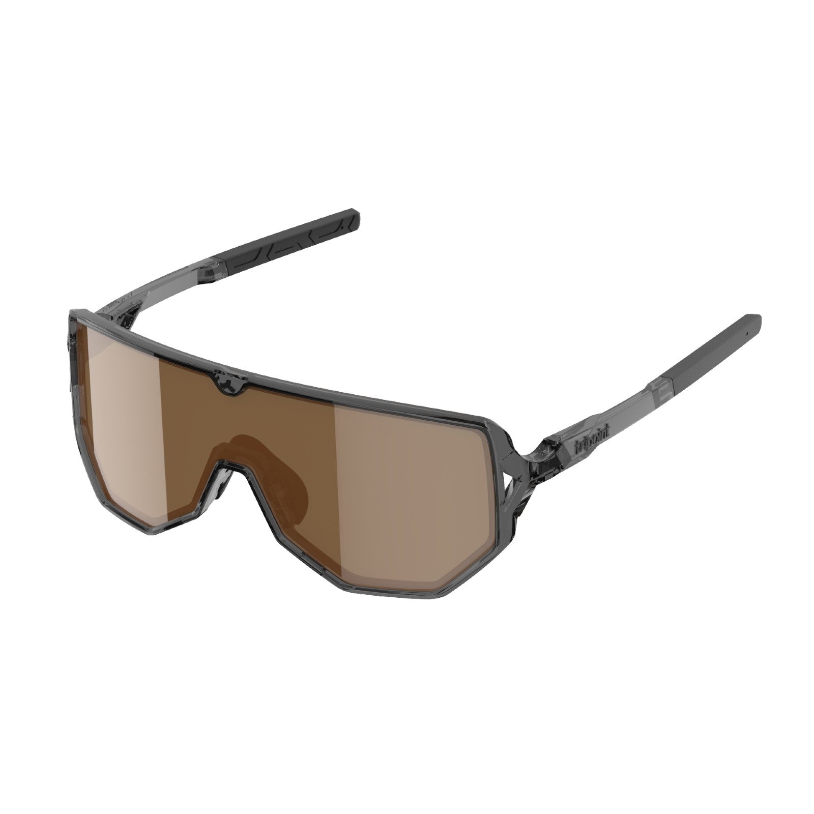 Angle view of polarized tripoint 003 reschen sunglasses, clear black frame 