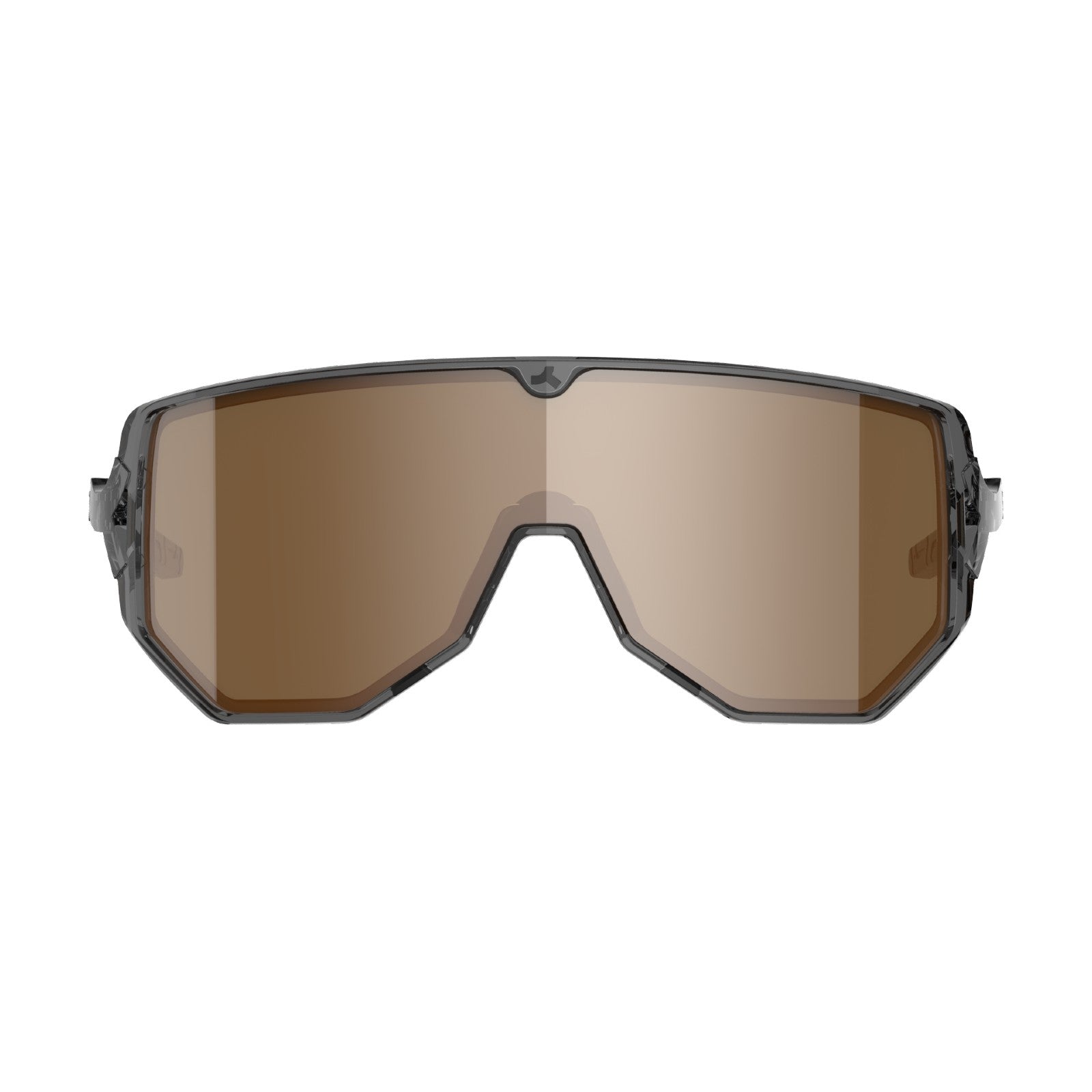 Front view of polarized tripoint 003 reschen sunglasses, clear black frame 